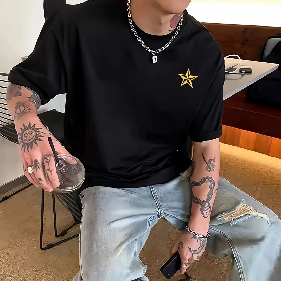 追属潮牌印花短袖T恤夏季新款韩版时尚男生百搭圆领半袖情侣上衣