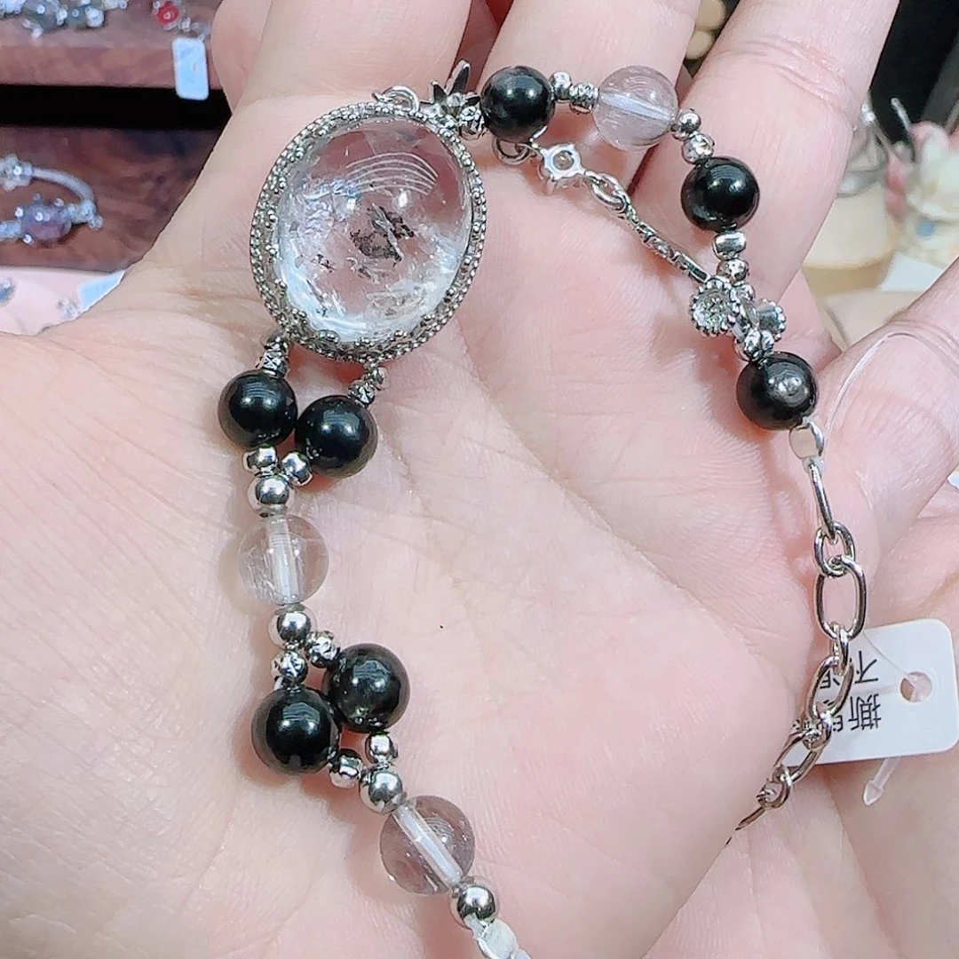 懒***阳未镶嵌手串水晶水胆➕金运➕黑银钛设计款