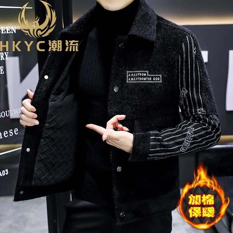 HKYC男士冬季外套2025新款加棉加厚冬款夹克男装潮流短款毛呢大衣