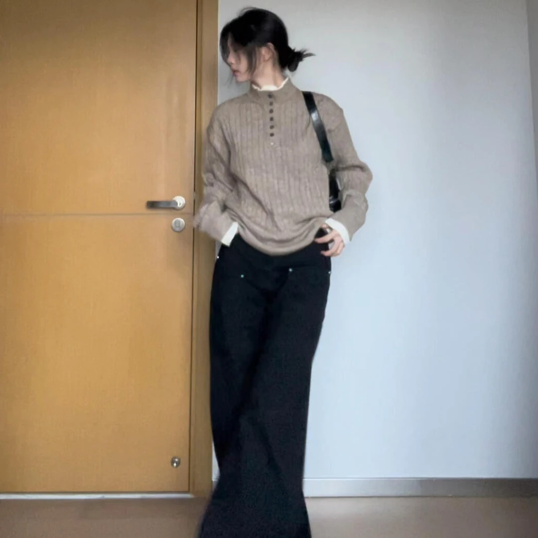 韩系假两件毛衣内搭打底衫女早秋季2025新款慵懒风高级感针织上衣