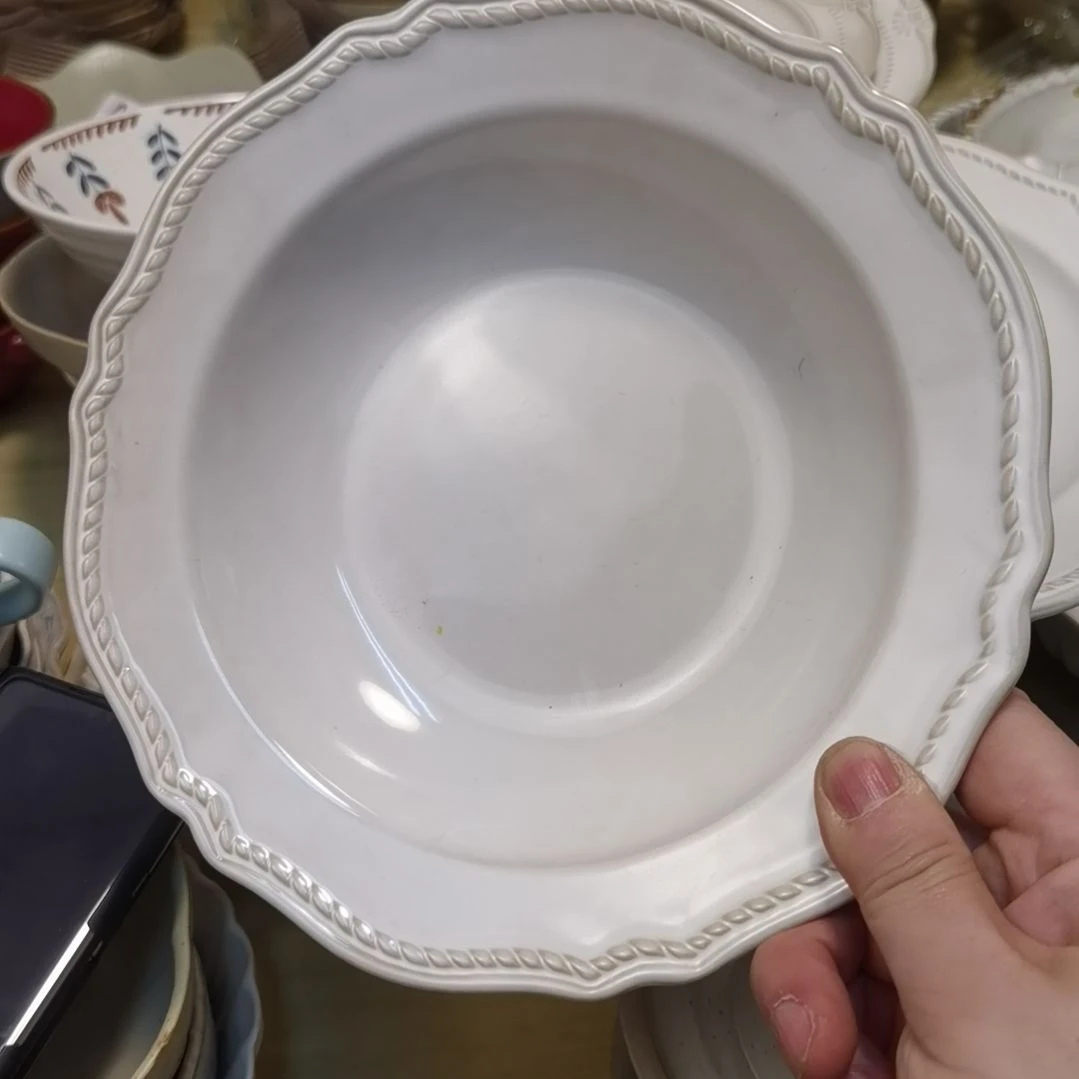 瓷片微瑕麻花辫八寸草帽深盘两个一组