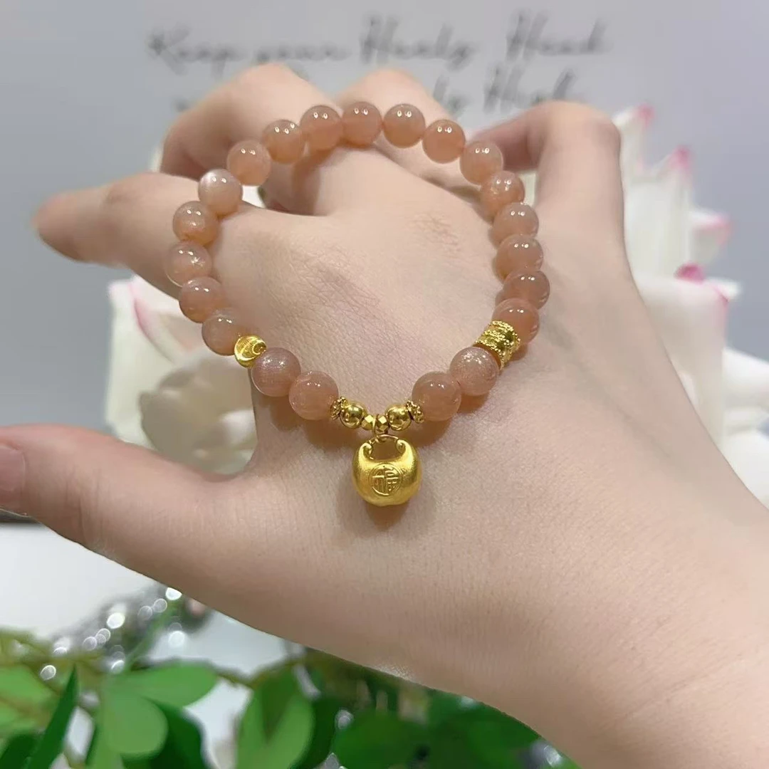 天然太阳石足金999胖福小蛮腰猫眼金珠隔片蹦迪珠时尚百搭仙女款