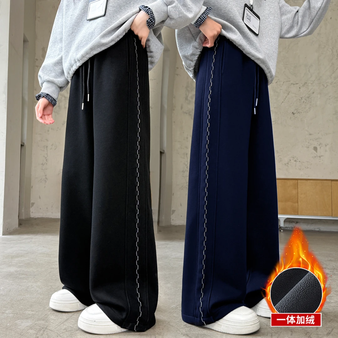 女童加绒加厚裤子儿童休闲裤直筒卫裤潮流宽松秋冬6-12岁潮款大童