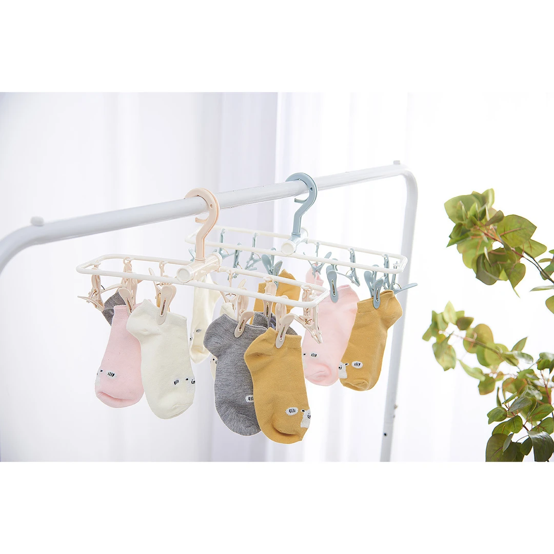 学生宿舍袜架多夹子晾衣架双排8夹子晾晒架挂衣架可折叠家用袜子