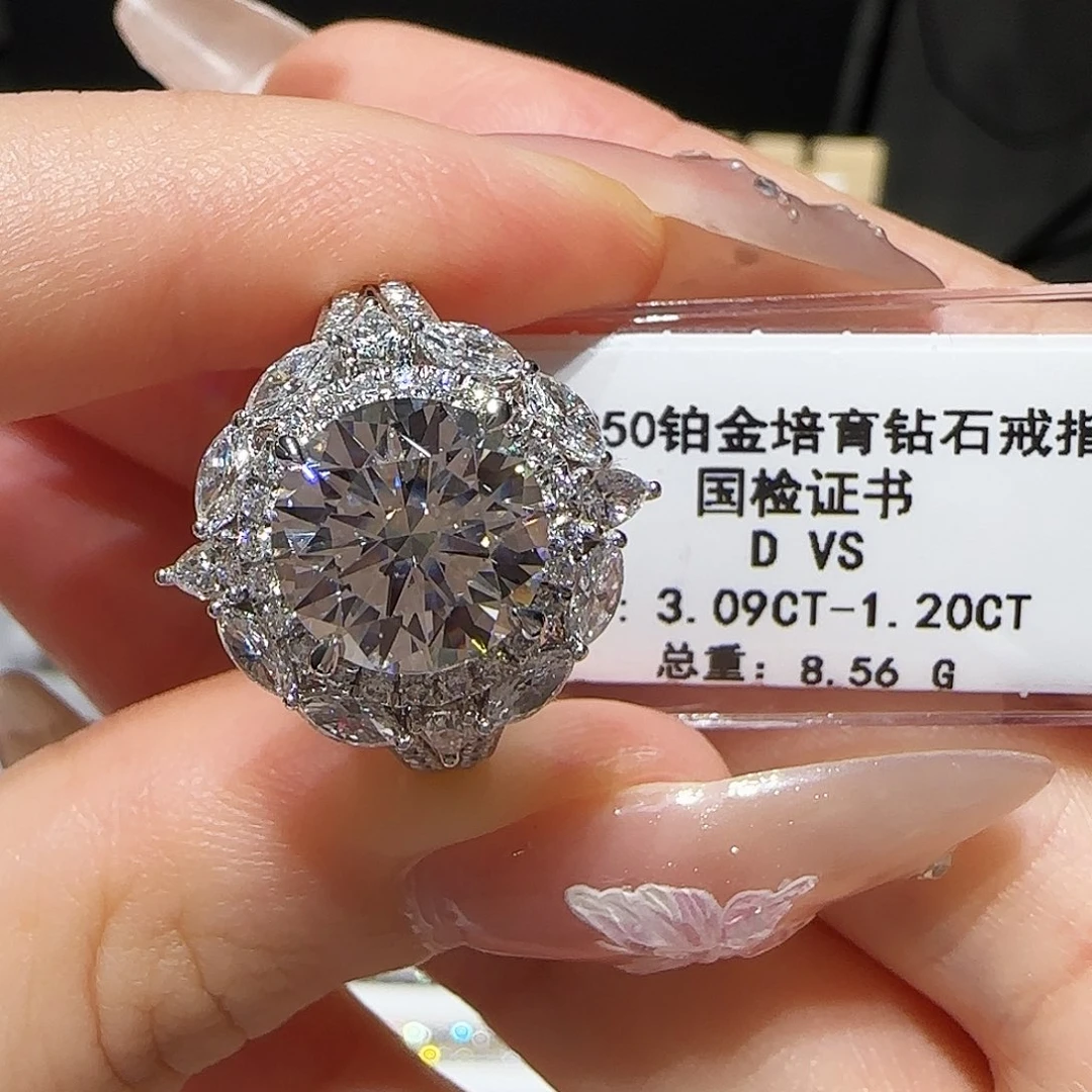 铂Pt950镶嵌实验室培育钻石3卡豪镶圆包 17