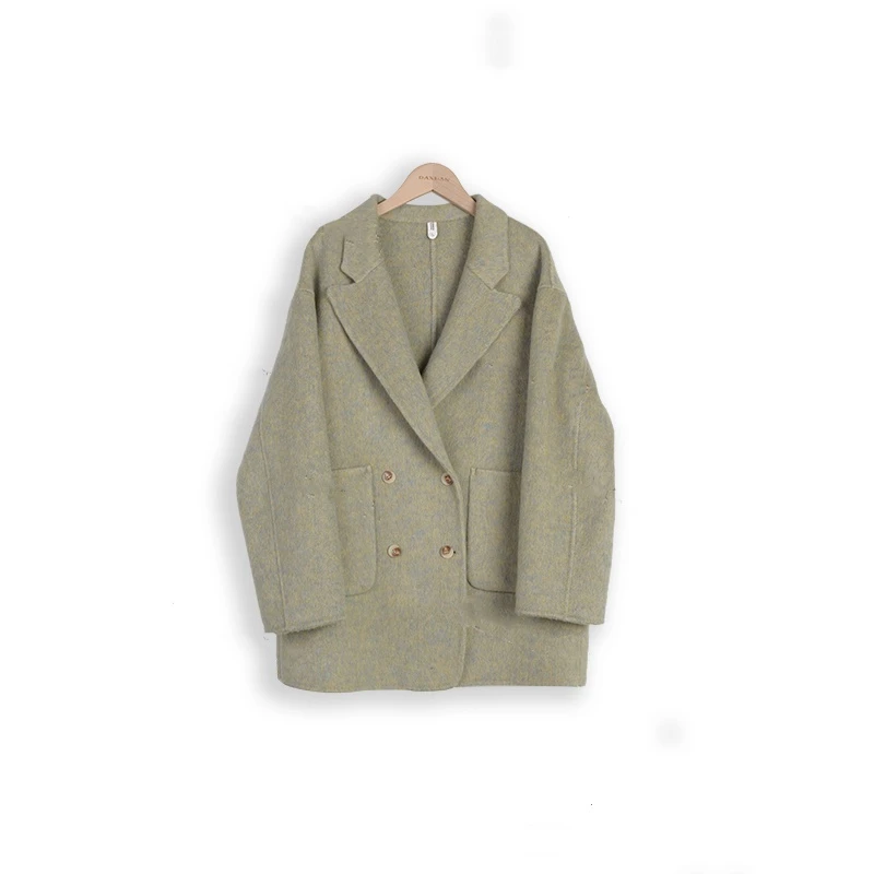 【萌小乖】新款双面呢大衣女装短款西装毛呢外套宽松版型8501