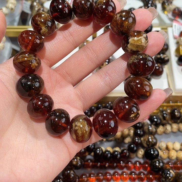 顺***然琥珀未镶嵌手链16m花