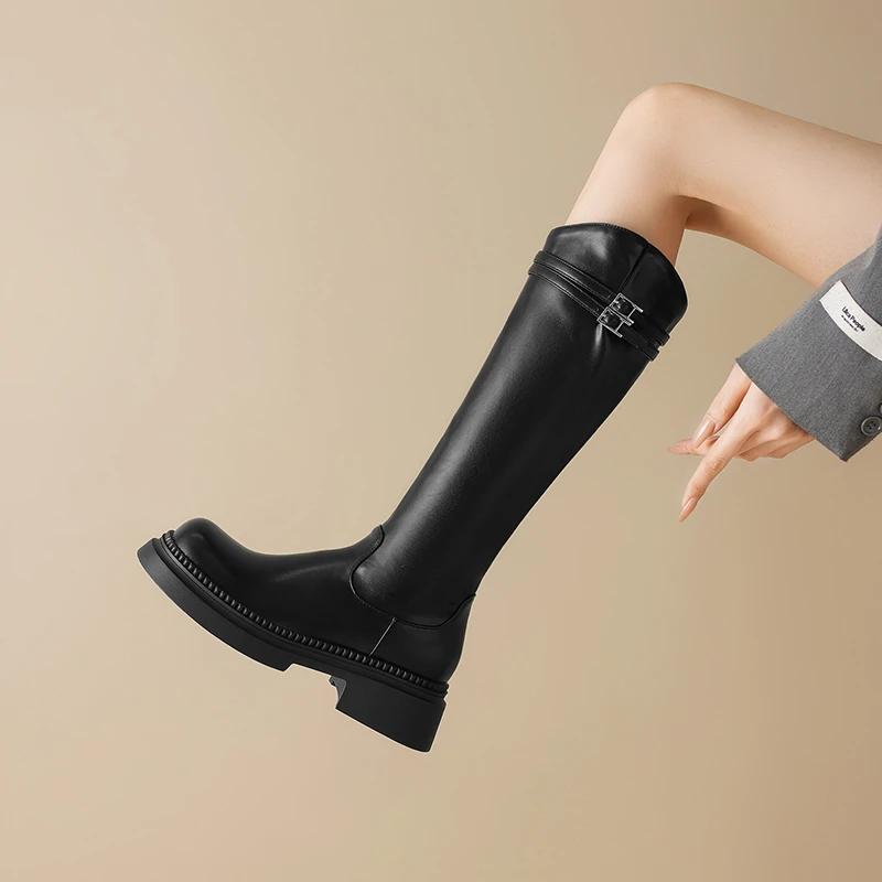 骑士靴长筒靴冬瘦瘦靴胖mm长靴厚底高筒靴大筒围女靴大码41粗腿43