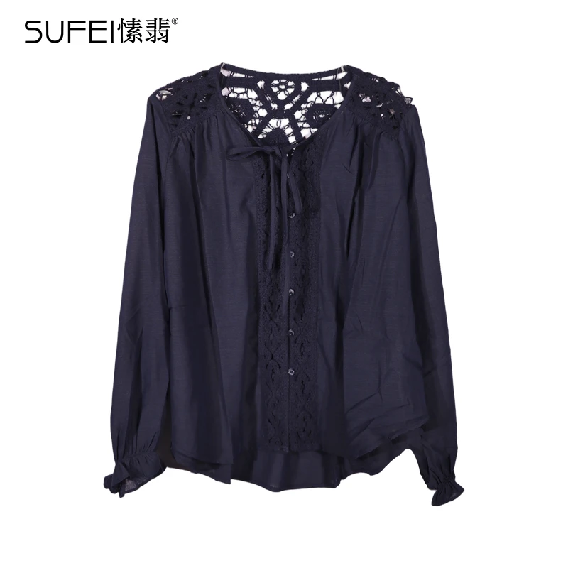SUFEI/愫翡S53XS1147A 秋季新款简约纯色镂空小衫 1147