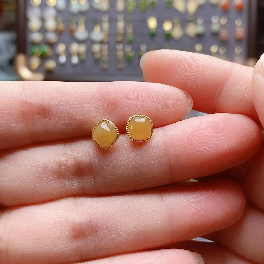 银S925镶嵌和田玉耳饰