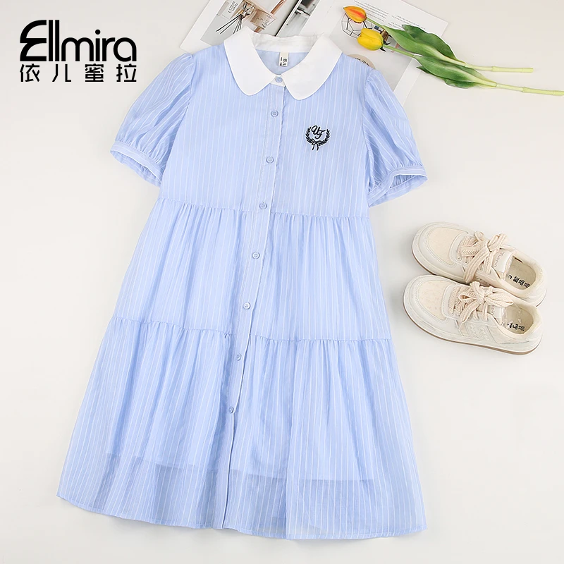 【现货】9030女童连衣裙夏季儿童娃娃裙衬衫裙及膝2025新款大童女孩