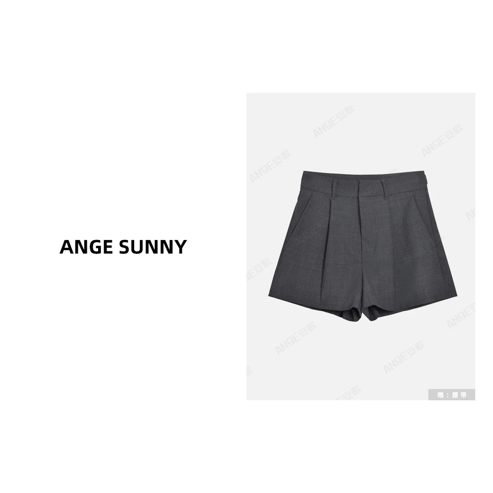 ANGE SUNNY【珍妮同款 腰带西装短裤】羊毛高腰纯色时尚休闲短裤