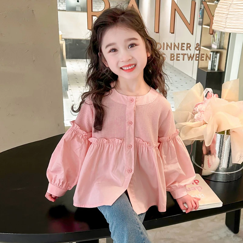 女童衬衫春秋2025新款儿童洋气春季外穿长袖衬衣宝宝休闲秋装上衣