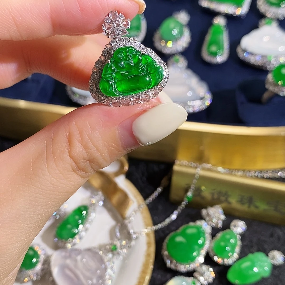 翡翠18K金镶嵌吊坠(不含链)佛公