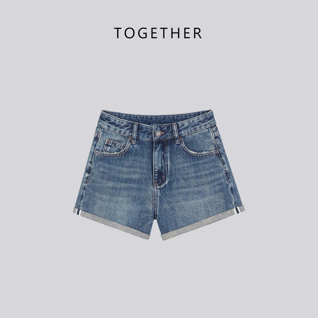 【Together】 · 暮雨 ·  夏季无弹翻边显瘦牛仔短裤#Q5073