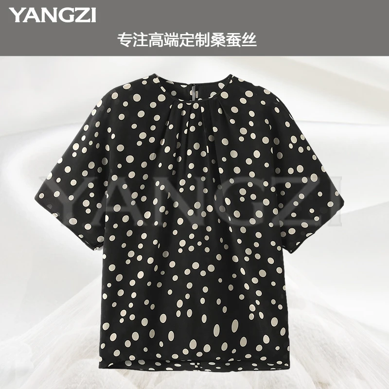 漾姿25年夏季新款时尚经典款波点圆领桑蚕丝小衫 XGX254-25848