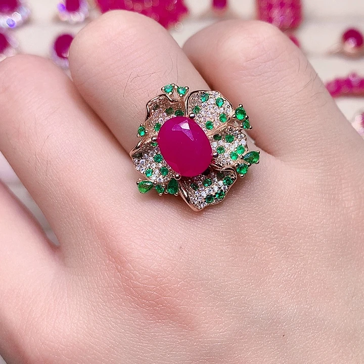 红宝石银S925镶嵌戒指