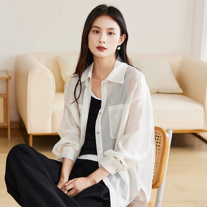 索菲丝尔垂感莱赛尔长袖衬衫女上衣2025秋季时尚宽松女衬衣513005
