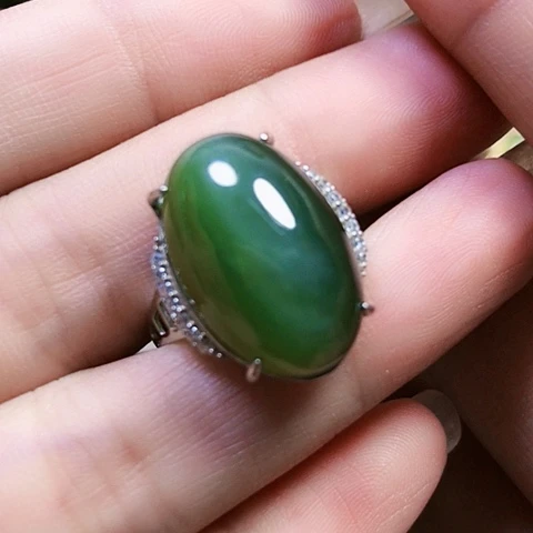 和田玉戒指银S925镶嵌