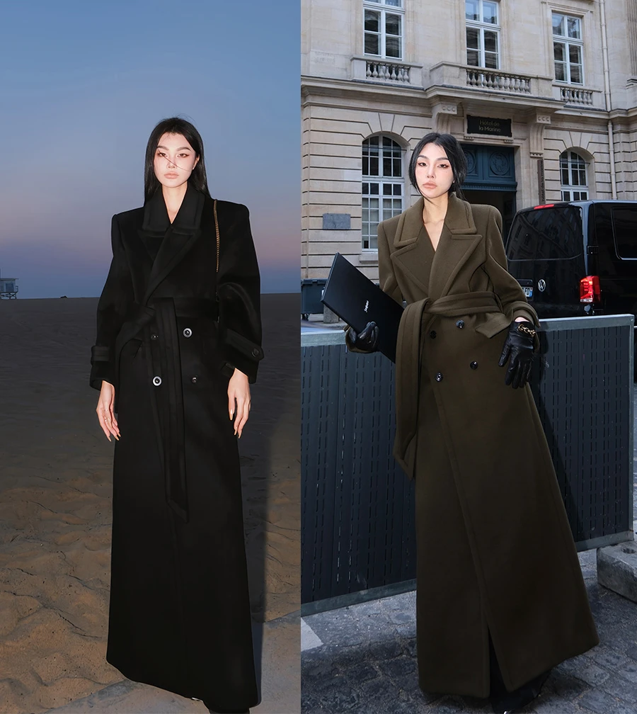 呢子大衣女收腰显瘦长宽毛呢外套新款秋冬季遮肉宽松气质时尚