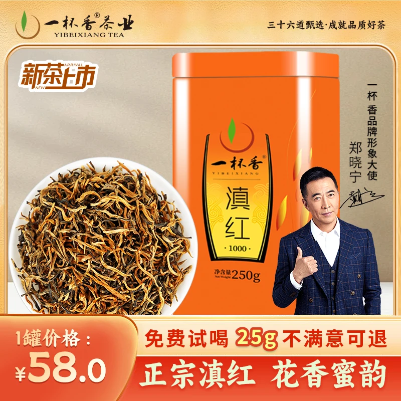 一杯香特级浓香型滇红茶蜜香醇厚红茶叶2025新茶罐装金丝花香果香