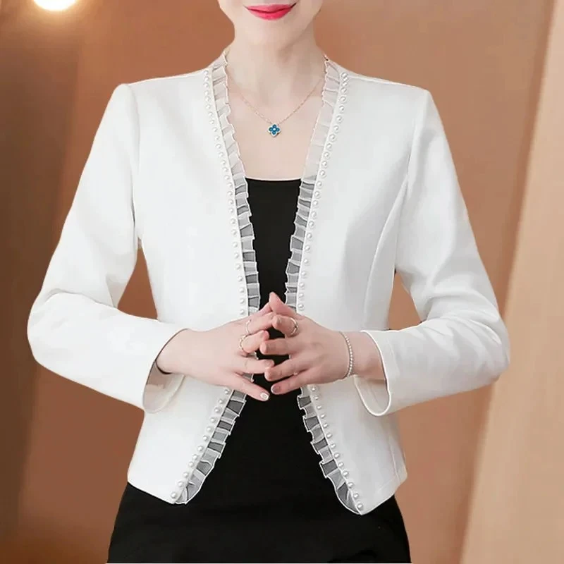 【衣雅严选】8176-1502#新款曲珠冰嘛针织原版重工花边领开衫外套