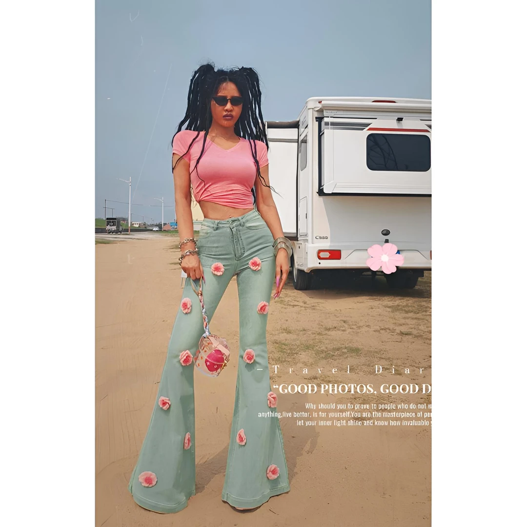 【天蓝色重工花朵大喇叭】AOAOMISSSHOP鳌鳌家夏季牛仔 37/1-2