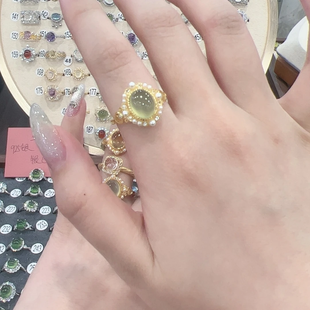 蛇纹石玉戒指银S925镶嵌小*?