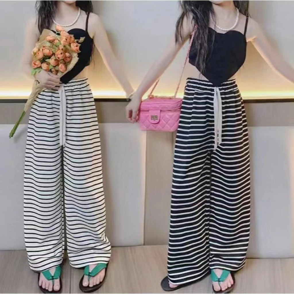 春秋女童裤子韩版儿童九分裤童装直播间男女童条纹百搭阔腿裤长裤