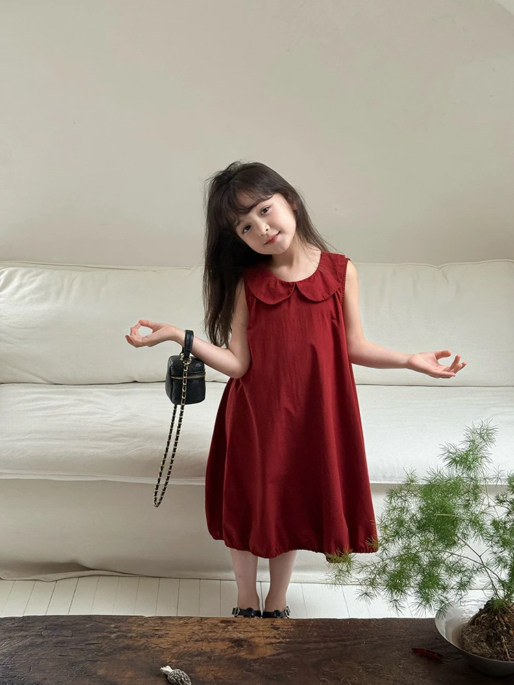 【纯棉】儿童棉布裙子儿童夏季连衣裙简约可爱娃娃领背心裙25E021