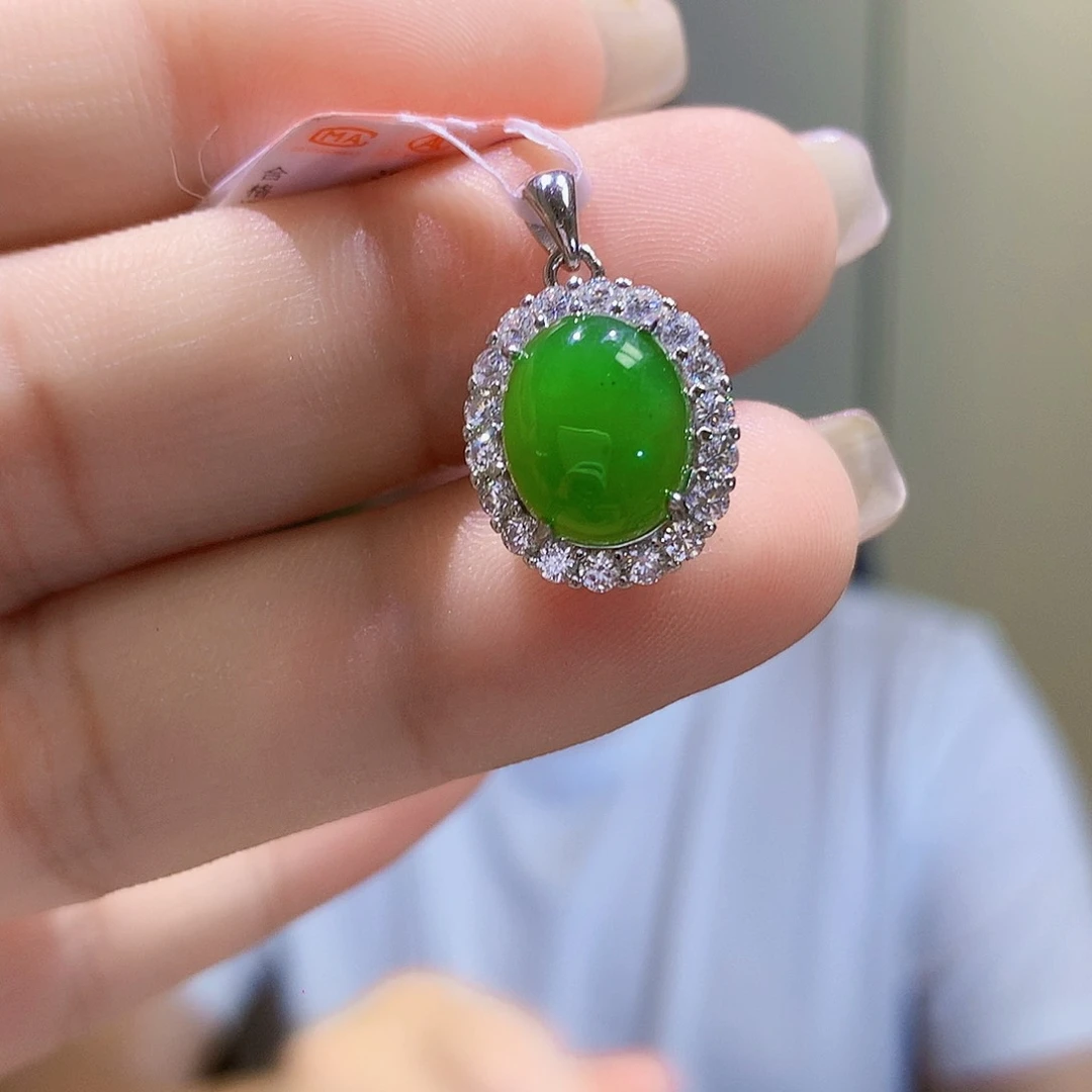 和田玉（碧玉）银S925镀金镶嵌颈饰