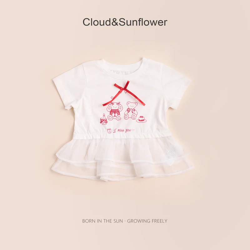 【云朵小葵】女童夏季小熊蝴蝶结裙摆休闲T恤1114040