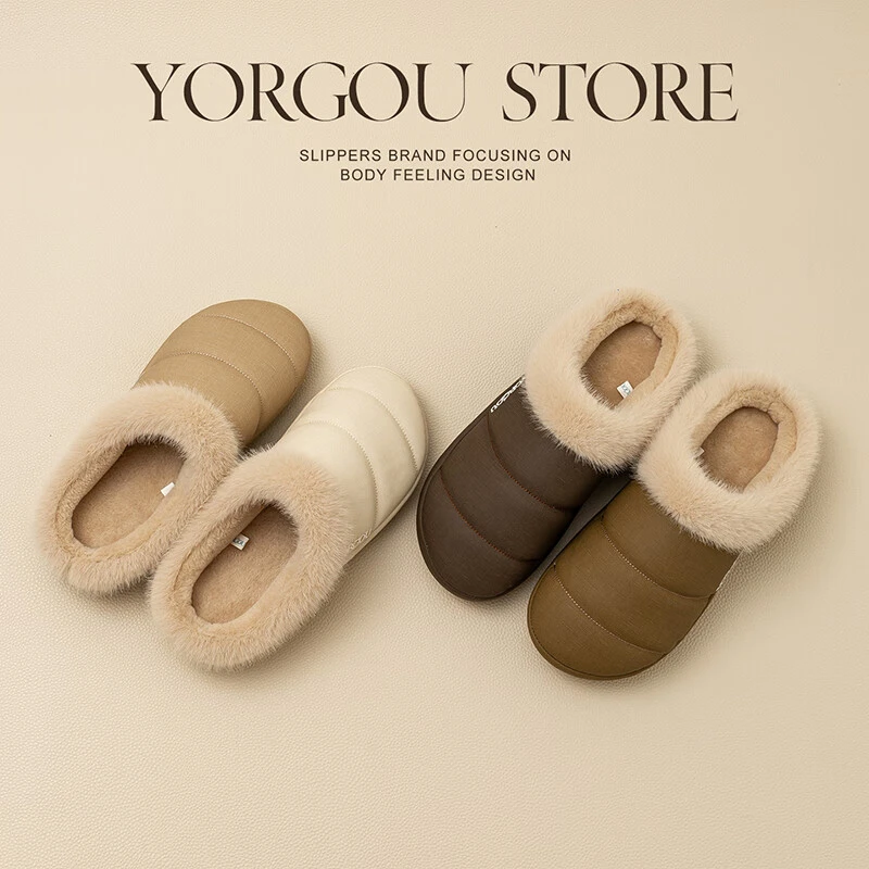 远港防水棉拖鞋女2025秋冬季室内毛毛绒保暖居家牛筋底皮拖男冬天