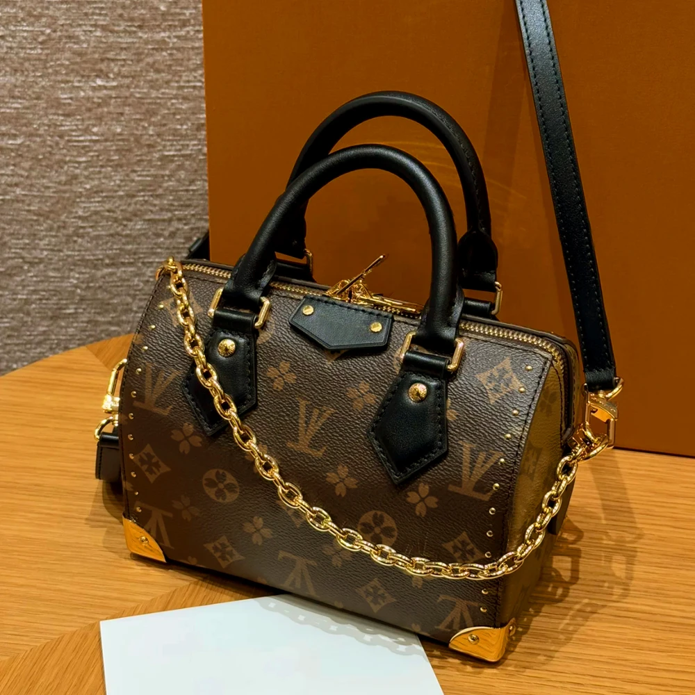 【杨紫同款】香港女包中古包真皮老花包波士顿手提铆钉枕包