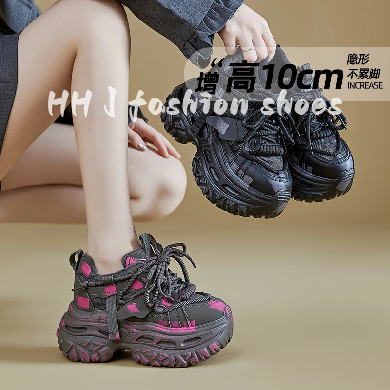 内增高老爹鞋女2025新款秋冬加绒厚底运动鞋10CM小个子巨好看鞋子