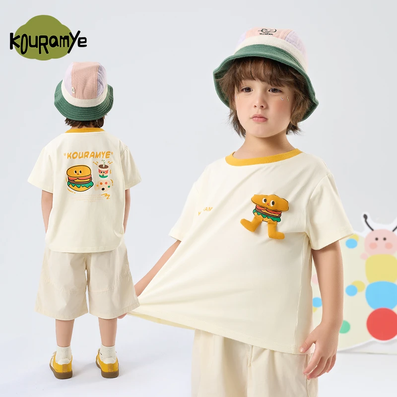 酷娃米2025年夏季新款中小童百搭发声卡通撞色T恤20787