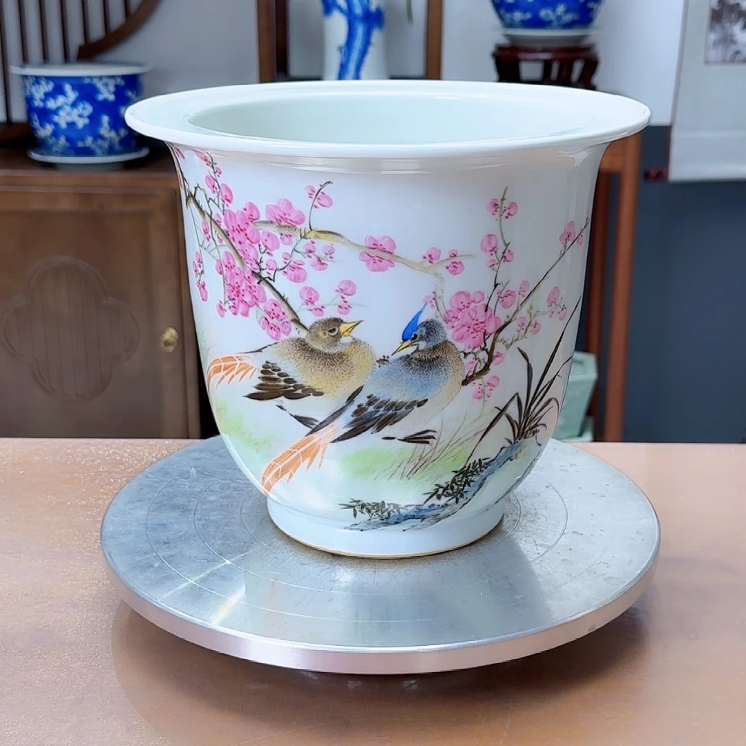 用***1梅开五福粉彩金钟