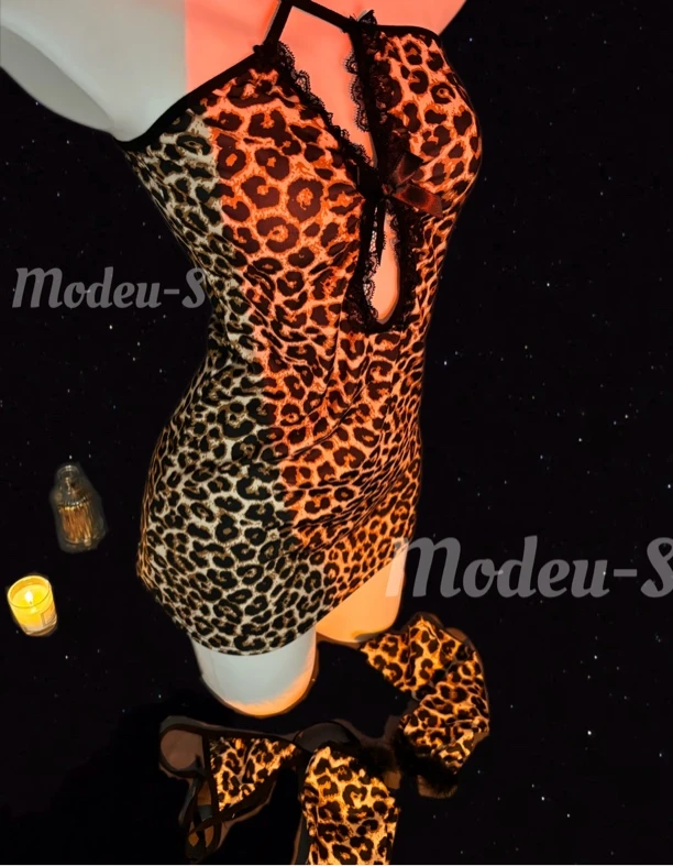 Modeu-S【微醺爱意】诡计性感小豹纹微醺爱意热辣辣妹睡裙qqny