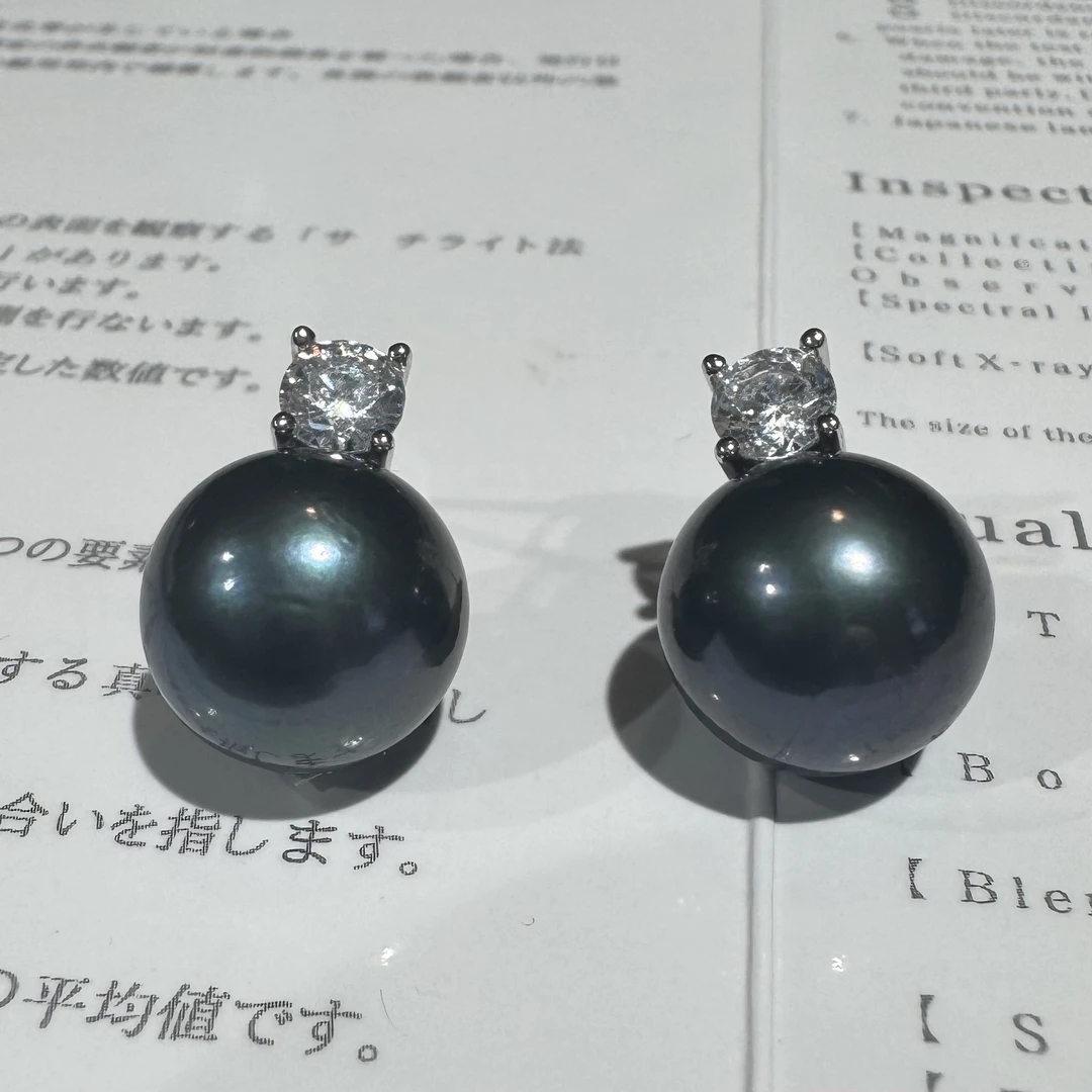 925银珍珠耳饰 日本极亮黑珠伴彩珠珠戴妃耳饰 ZB251372