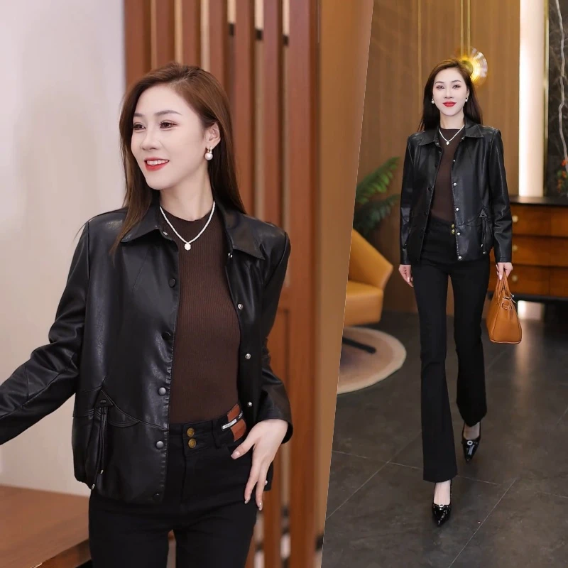 [进口高品质软皮]皮衣2025春秋新款韩版宽松显瘦时尚洋气A版