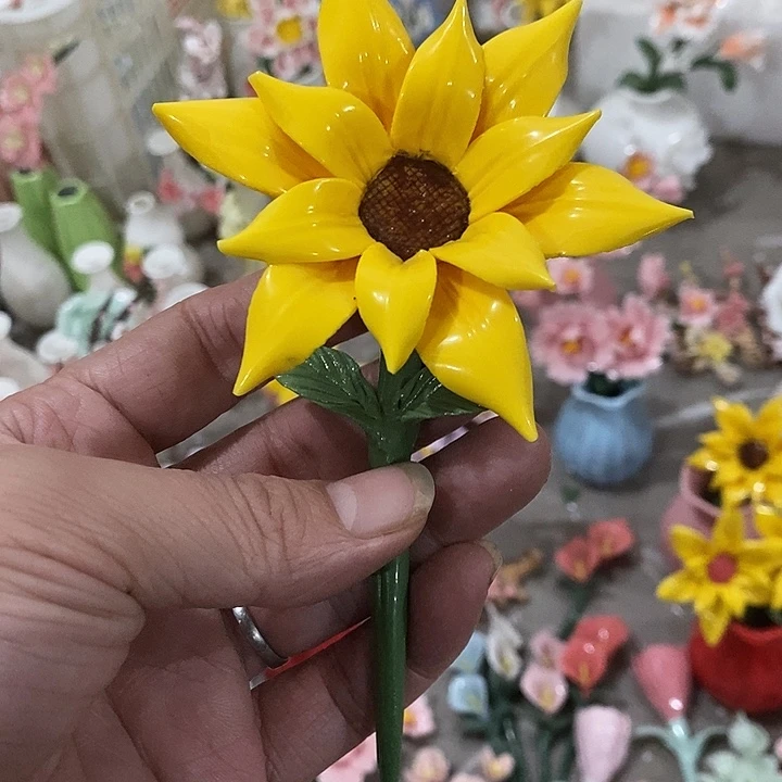 瓷片纯手工陶瓷花摆件瑕