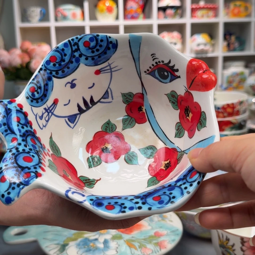 陶瓷7英寸猫鱼碗一只