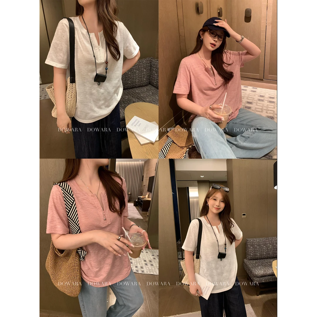 现货大婉酱微胖定制【竹节疏影】文艺百搭宽松轻薄T恤夏款上衣8466D