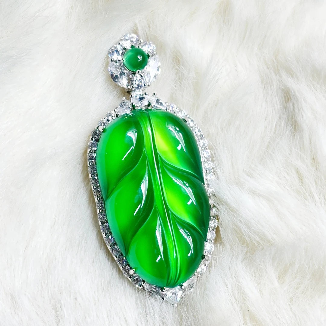 LOVESTAMP/爱登镶嵌玉髓满绿叶子气质精美