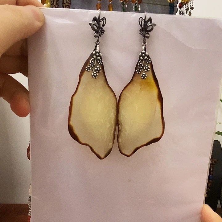 红***伞蜜蜡银S925镶嵌耳饰蜜蜡