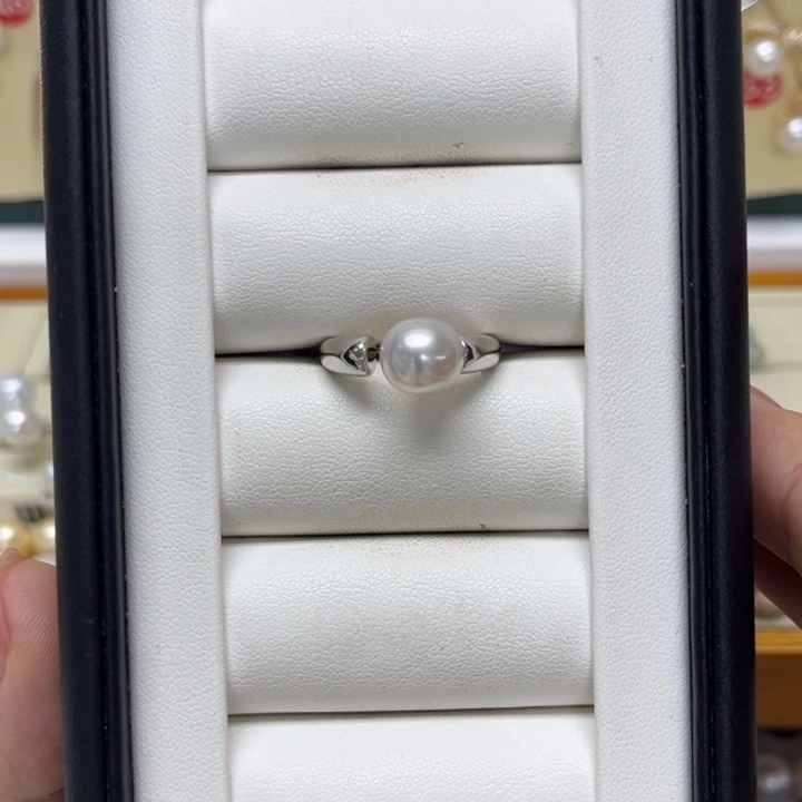 海水珍珠银S925镶嵌戒指澳白8-9mm72号