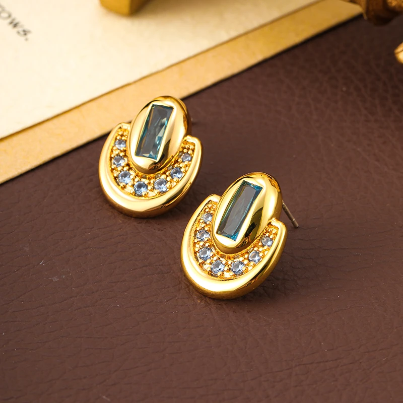 合金锆石耳饰 欧美ins风个性金属耳环轻奢精致锆石耳钉高级感
