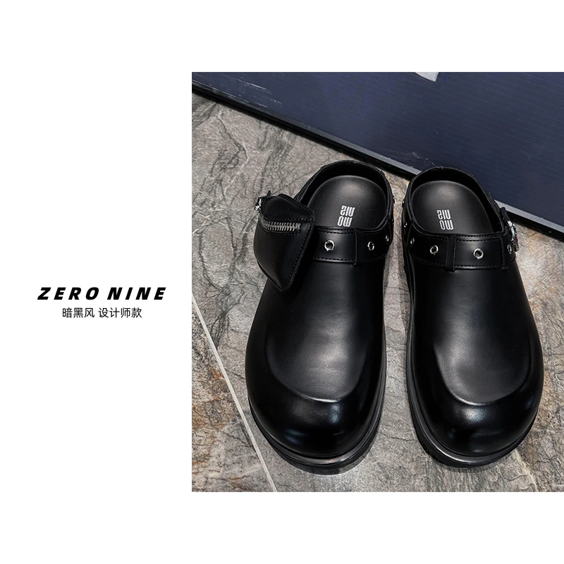 Dan Dan 2025新款时尚包头勃肯拖鞋女 懒人一脚蹬黑色大头皮鞋