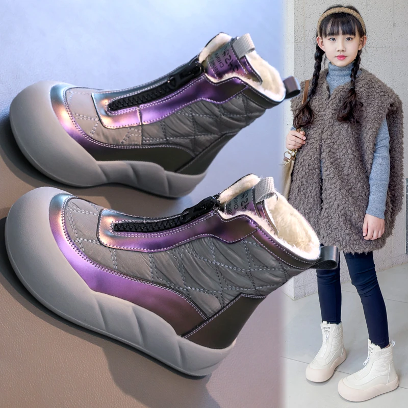 ABC儿童雪地靴2025冬季新款东北大棉鞋加绒中大童短靴女童棉靴子