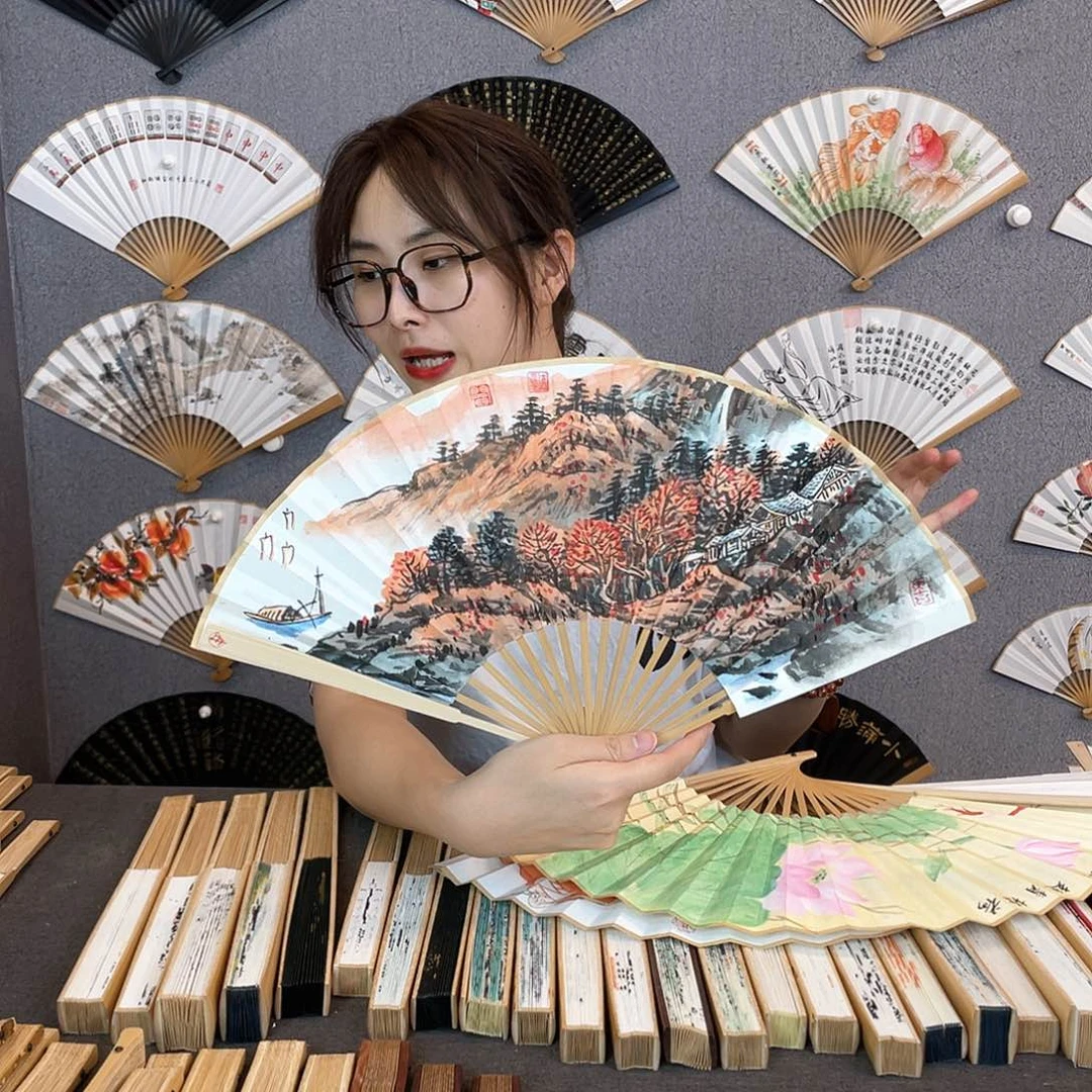 书法8寸玉竹-纯手绘-文玩扇骨（默认粘好）